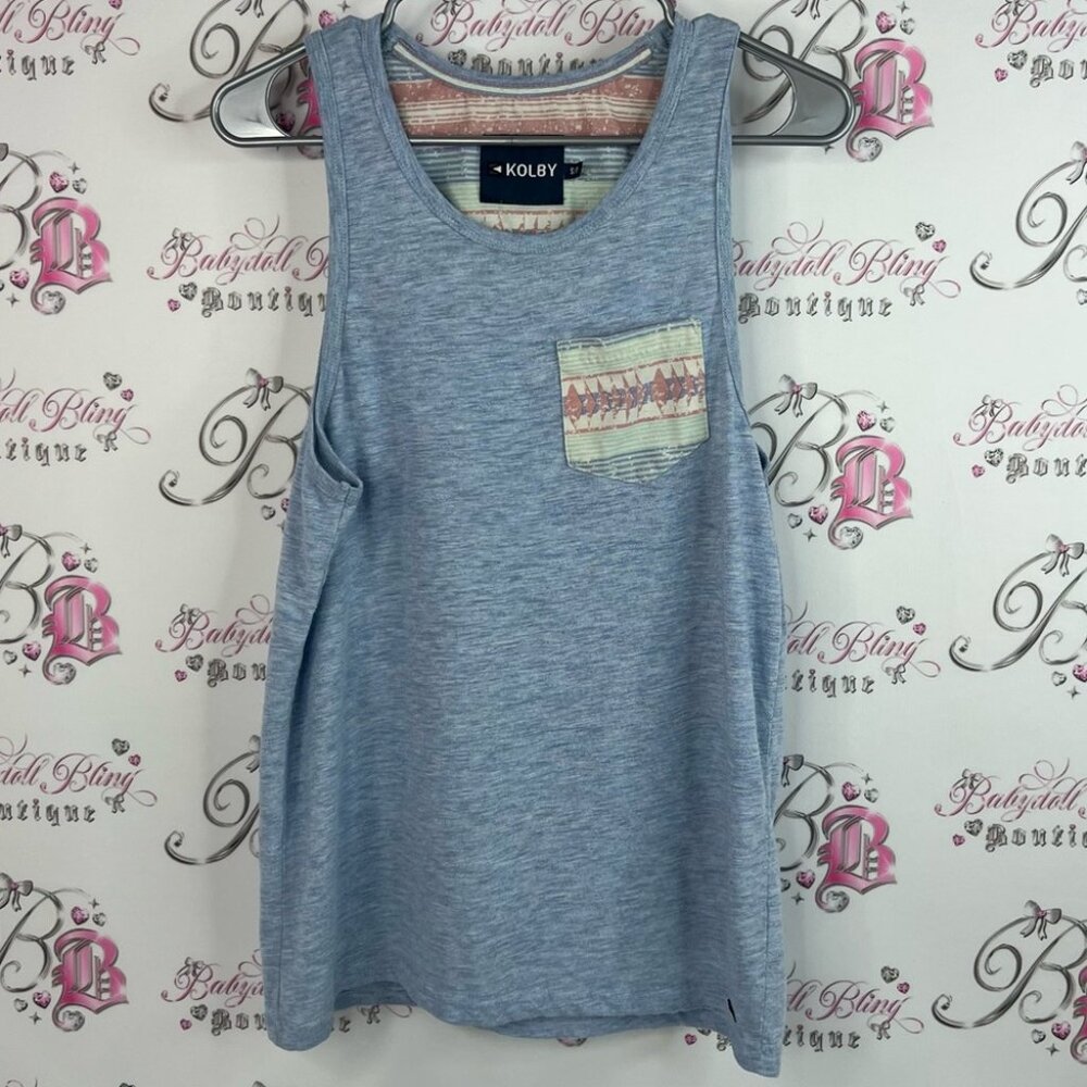 Kolby tank top Aztec pocket orange Blue Sleeveless Top with Patterned Pocket